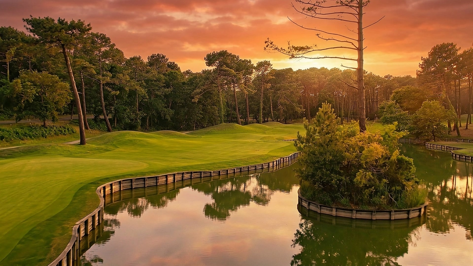 Le coucher de soleil sur le trou 17